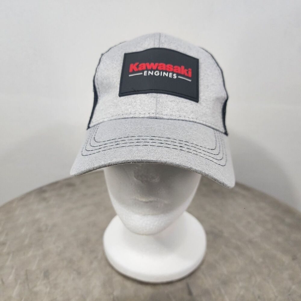 Kawasaki Engines Gray Snapback Mesh back Trucker Hat Cap Mens